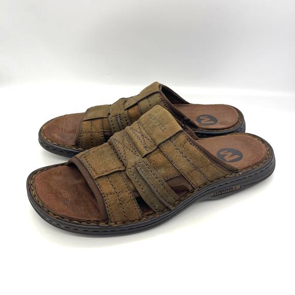 Merrell Men\'s J41225 Brown Leather Hiking Slide Sandals Size 11 main image 4